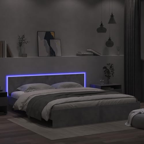 csderty Furniture Home Tools Bettgestell mit Kopfteil und LED Beton Grau 200x200 cm von csderty