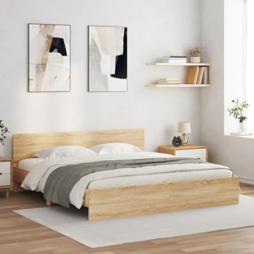 csderty Furniture Home Tools Bettrahmen mit Kopfteil, Sonoma-Eiche, 180 x 200 cm, Super-King-Size-Bett von csderty