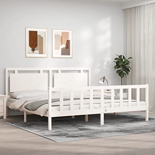 csderty Furniture Home Tools Bettrahmen mit Kopfteil, Weiß, 180 x 200 cm, Super-Kingsize-Bett, Massivholz von csderty