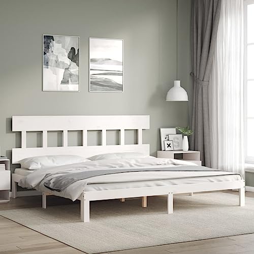 csderty Furniture Home Tools Bettrahmen mit Kopfteil, Weiß, Super-King-Size-Bett, Massivholz von csderty