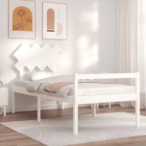 csderty Furniture Home Tools Bettrahmen mit Kopfteil Weiß Einzelbett Massivholz von csderty