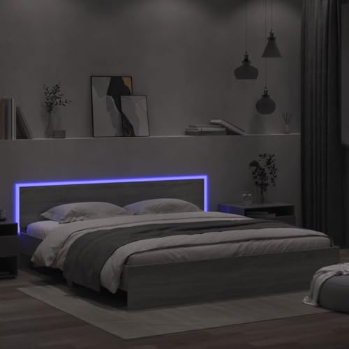 csderty Furniture Home Tools Bettrahmen mit Kopfteil und LED Grau Sonoma 200x200 cm von csderty