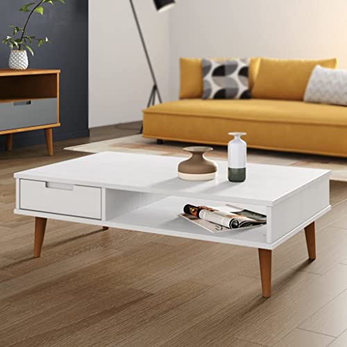 csderty Furniture Home Tools Couchtisch MOLDE Weiß 100x55x31cm Massivholz Kiefer von csderty