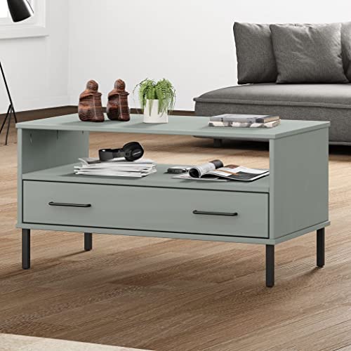 csderty Furniture Home Tools Couchtisch mit Metallbeinen, grau, 85 x 50 x 45 cm, Massivholz, OSLO von csderty