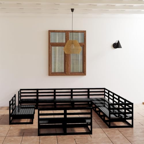 csderty Furniture Home Tools Garten-Lounge-Set, 13-teilig, massives Kiefernholz, Schwarz von csderty