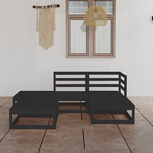 csderty Furniture Home Tools Garten-Lounge-Set, Schwarz, massives Kiefernholz, 5-teilig von csderty