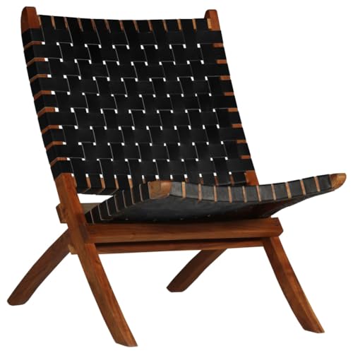 csderty Furniture Home Tools Klappstuhl aus echtem Leder, gekreuzte Streifen, Schwarz von csderty