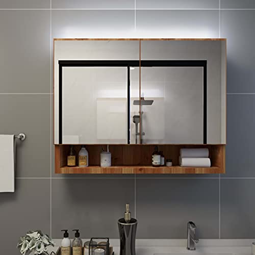 csderty Furniture Home Tools LED Badezimmer Spiegelschrank Eiche 80x15x60cm MDF von csderty