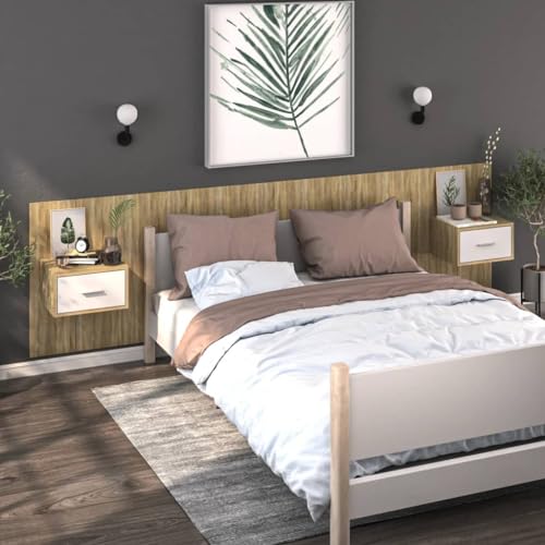 csderty Furniture Home Tools Nachtkommode zur Wandmontage, 2 Stück, Weiß und Sonoma-Eiche von csderty