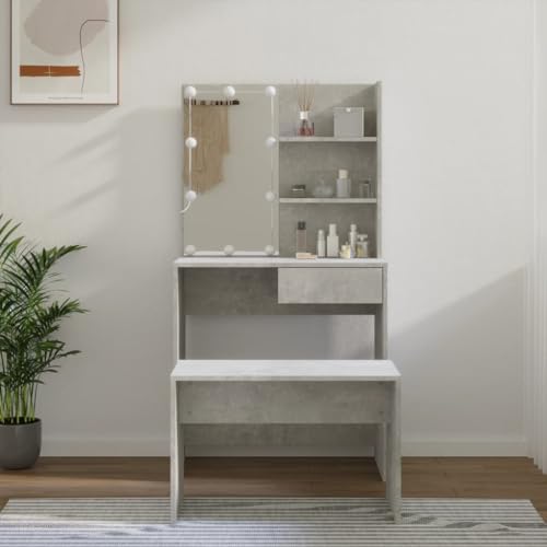 csderty Furniture Home Tools Schminktisch Set mit LED Beton Grau Holzwerkstoff von csderty