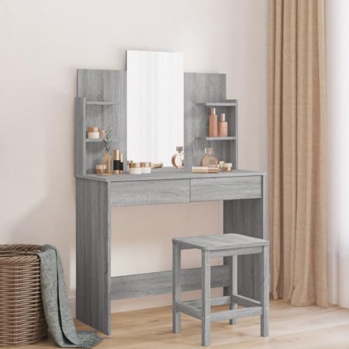 csderty Furniture Home Tools Schminktisch mit Spiegel, Grau, Sonoma, 96 x 39 x 142 cm von csderty
