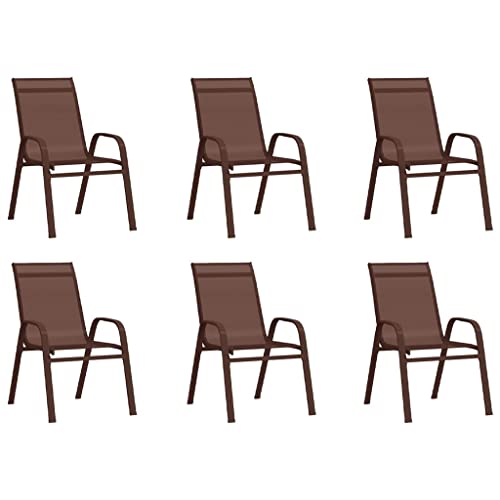 csderty Furniture Home Tools Stapelbare Gartenstühle, 6 Stück, braunes Textilene-Gewebe von csderty