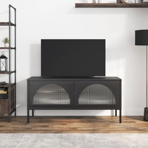 csderty Furniture Home Tools TV-Schrank, Schwarz, 105 x 35 x 50 cm, Glas und Stahl von csderty