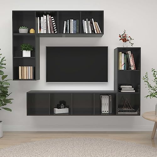 csderty Furniture Home Tools TV-Schrank-Set, 4-teilig, Hochglanz-Grau, Holzwerkstoff von csderty