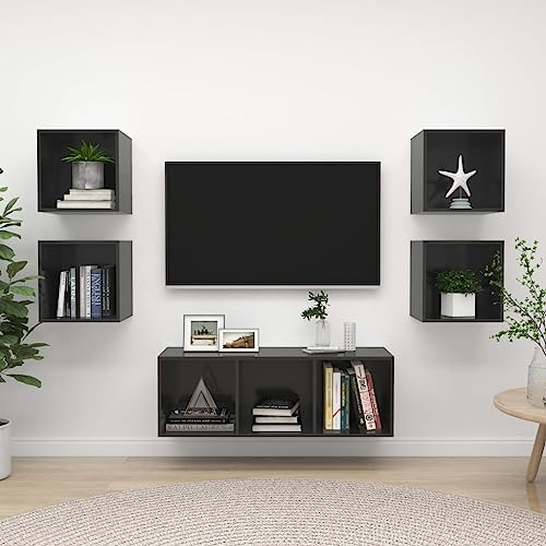 csderty Furniture Home Tools TV-Schrank-Set, 5-teilig, Hochglanz-Grau, Holzwerkstoff von csderty