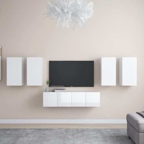 csderty Furniture Home Tools TV-Schrank-Set, 6-teilig, Hochglanz, Holz, Weiß von csderty