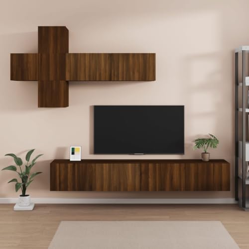 csderty Furniture Home Tools TV-Schrank-Set, 7-teilig, Braun Eiche, Holzwerkstoff von csderty