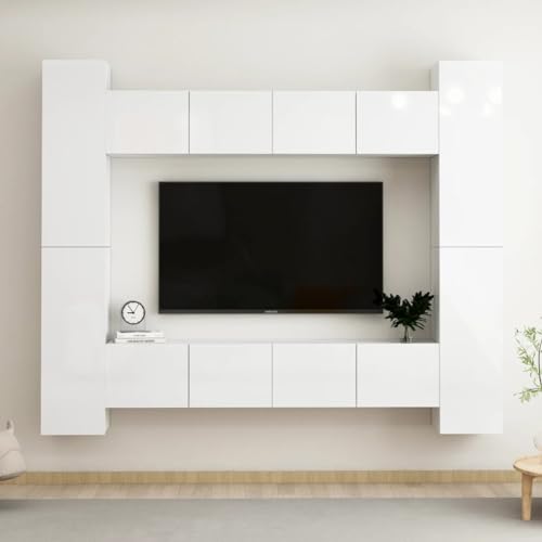 csderty Furniture Home Tools TV-Schrank-Set, 8-teilig, Hochglanz-Weiß, Holzwerkstoff von csderty