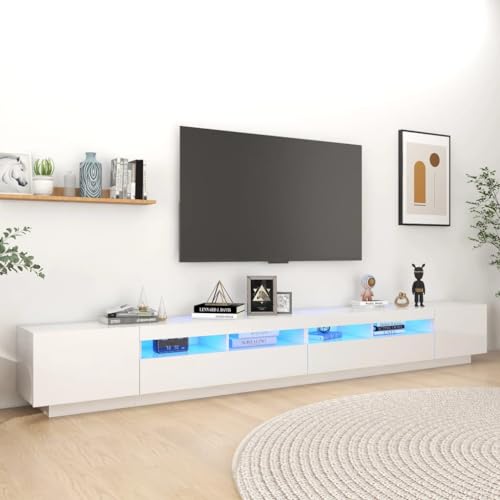 csderty Furniture Home Tools TV Schrank mit LED Leuchten Hochglanz Weiß 300x35x40cm von csderty