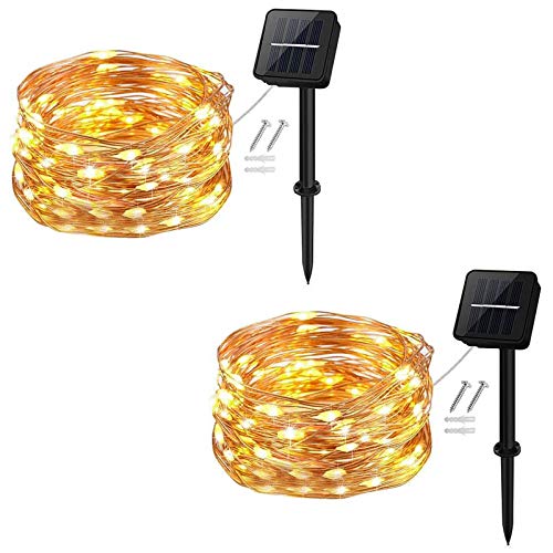 cshare [2 Stück] Solar Lichterkette Aussen, 50LED 5M 8 Modus Außenbeleuchtung Kupferdraht Wasserdicht für Garten,Balkon,Terrasse,Balkon,Tor,Hof,Hochzeit,Party(Warmweiß) von cshare