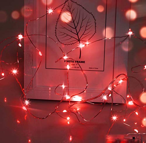 cshare Halloween Deko Lichterkette für Mädchen-Schlafzimmer mit 30 LEDs batteriebetriebene Lichterkette, flexible Silberdraht-Lichter für Wand, Hochzeit,Party,Weihnachten,Halloween Deko (Rot) von cshare