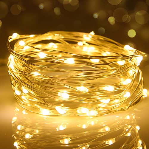 cshare LED Lichterkette, 16.4Ft/5m 50 LEDs led Silberdraht Lichterkette Batterie Warmweiß Weihnachten Lichterketten für Innen, für Ramadan, Halloween Dekoration, Garten, Einmachglas sie. von cshare