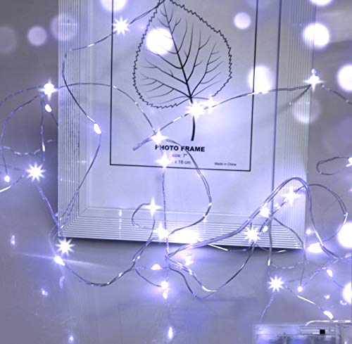 cshare Halloween Deko Lichterkette, LED Draht Micro Lichterkette 16.4Ft/5m 50LED Batteriebetriebene Innen Dekoration mit Flexiblem Silberdraht DIY für Wand,Foto,Flasche,Schlafzimmer (Kaltweiß) von cshare
