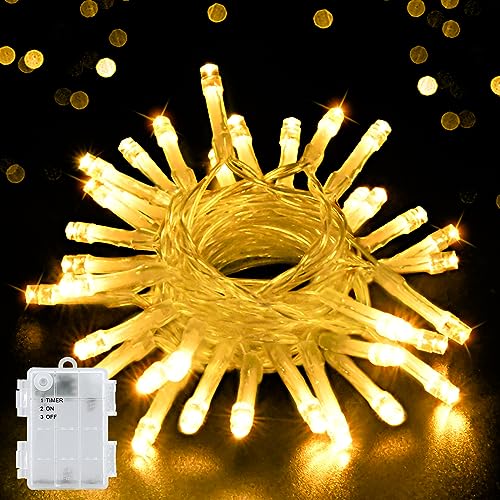 cshare Lichterkette Außen Batterie, 3M/9,8Ft 30 LEDs IP65 Wasserdichte Lichterkette Outdoor Batterie mit 6h Timer, Dekoration für Weihnachten, Garten, Zimmer Außen/Innen (Warmweiß) von cshare