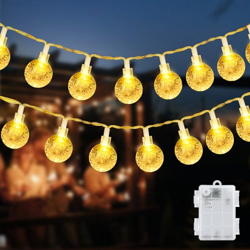 cshare Led Kristall Kugel Lichterketten Außen, 6M 40LED Fünfzackiger Globe Batteriebetriebene Lichterkette mit Timer IP65 Wasserdicht für Jar Garten Camping Weihnachten Innen Außen Dekor,Warmweiß von cshare