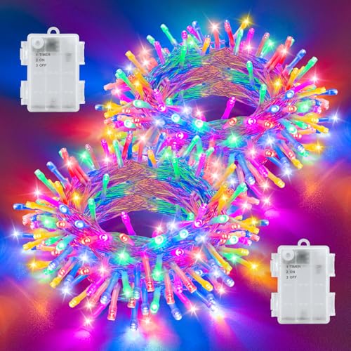 cshare Lichterkette Außen Batterie, 2 Stück Insgesamt 10M 100er LED Mehrfarbig Weihnachten Lichterkette mit Timer Wasserdicht Lichterketten für Weihnachtsbaum Schlafzimmer Garten Innen Dekorationen cshare Lichterkette Außen Batterie, 2 Stück Insgesamt 10M 100er LED Mehrfarbig Weihnachten Lichterkette mit Timer Wasserdicht Lichterketten für Weihnachtsbaum Schlafzimmer Garten Innen Dekorationen von cshare