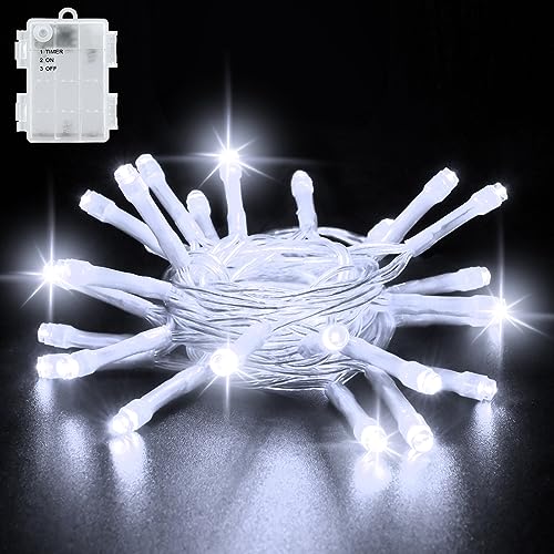 cshare Lichterkette Außen Batterie, 3M/9,8Ft 30 LEDs IP65 Wasserdichte Lichterkette Outdoor Batterie mit 6h Timer, Dekoration für Weihnachten, Garten, Zimmer Außen/Innen (Kühlesweiß) von cshare