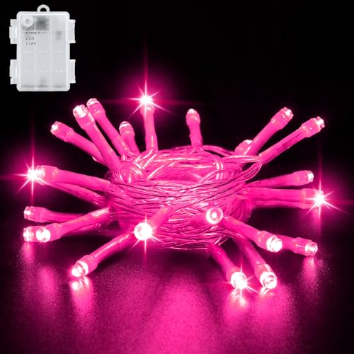 cshare Lichterkette Außen Batterie, 3M/9,8Ft 30 LEDs IP65 Wasserdichte Lichterkette Outdoor Batterie mit 6h Timer, Dekoration für Weihnachten, Garten, Zimmer Außen/Innen (Rosa) von cshare