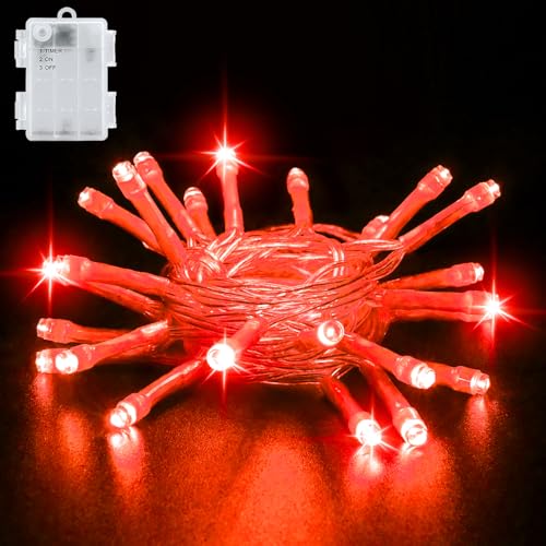 cshare Lichterkette Außen Batterie, 3M/9,8Ft 30 LEDs IP65 Wasserdichte Lichterkette Outdoor Batterie mit 6h Timer, Dekoration für Weihnachten, Garten, Zimmer Außen/Innen (Rot) von cshare