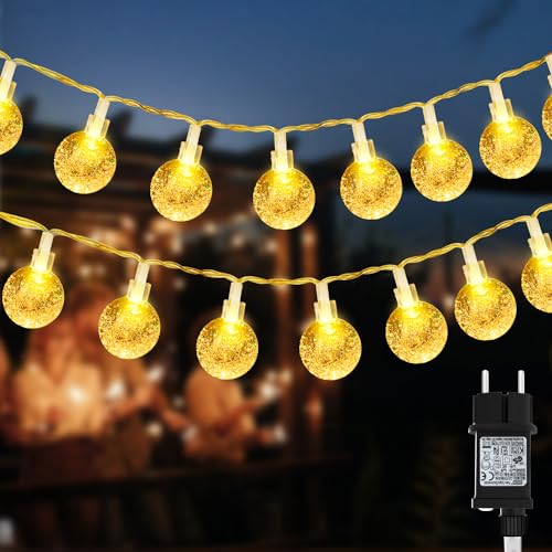 cshare Kugel Lichterkette Außen, 15M 120LED Kristallkugel Lichterketten mit Stecker 8 Modi Timer IP65 Wasserdicht Lichterkette für Weihnachten Garten Camping Kinderzimmer Innen Außen Deko Warmweiß von cshare