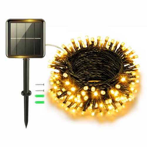 cshare Solar Lichterkette Aussen, 5M 50 LED Solarlichterkette Warmweiß Außen IP65 Wetterfest 8 Modi für Garten Terrasse Hof Party Weihnachtsbaum Fenster Außen & Innen von cshare