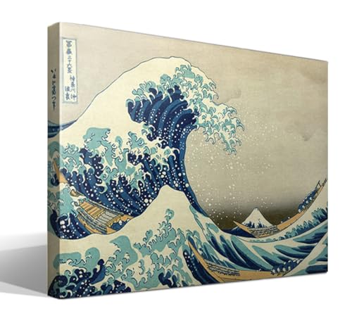 cuadrosfamosos.es Katsushika Hokusai Große Welle von Kanagawa, Kunstdruck auf Leinwand aus 100% Baumwolle, Rahmen aus Holz, 3 x 3 cm, Breite: 55 cm, Höhe: 40 cm von cuadrosfamosos.es