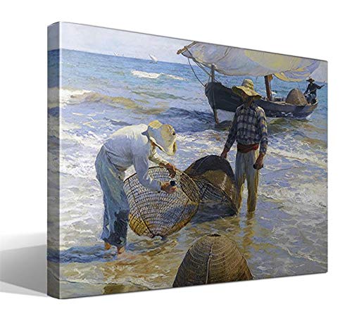 cuadrosfamosos.es Valencianische Angler, Joaquin Sorolla und Bastida, Kunstdruck auf Leinwand, 100% Baumwolle, Rahmen aus Holz, 3 x 3 cm, Breite: 75 cm, Höhe: 55 cm von cuadrosfamosos.es