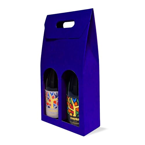 cubex professional 10 Weinflaschenhalter aus blauem Karton für 2 Weinflaschen – elegant und langlebig, perfekt für Weihnachtsgeschenke und umweltfreundliche Verpackung hochwertiger Flaschen von cubex professional