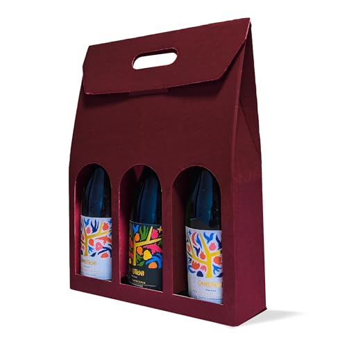cubex professional 30 Weinflaschenhalter aus Karton Rubin für 3 Weinflaschen - elegant und langlebig, perfekt für Weihnachtsgeschenke und umweltfreundliche Verpackung hochwertiger Flaschen von cubex professional
