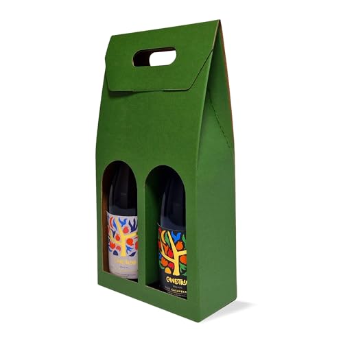 cubex professional 30 Weinflaschenhalter aus grünem Karton für 2 Weinflaschen – elegant und langlebig, perfekt für Weihnachtsgeschenke und umweltfreundliche Verpackung hochwertiger Flaschen von cubex professional