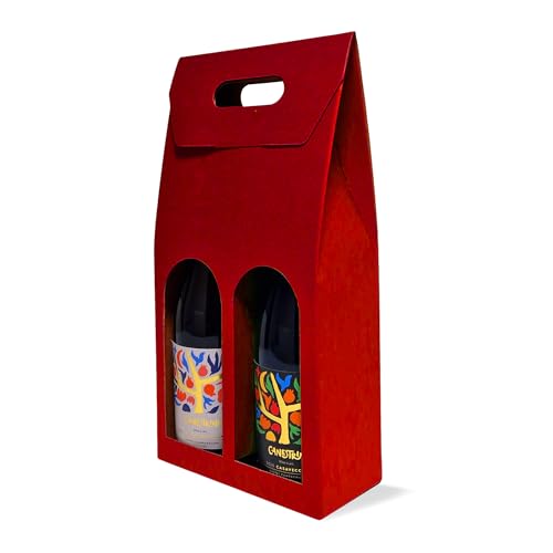 cubex professional 30 Weinflaschenhalter aus rotem Karton für 2 Weinflaschen – elegant und langlebig, perfekt für Weihnachtsgeschenke und umweltfreundliche Verpackung hochwertiger Flaschen von cubex professional