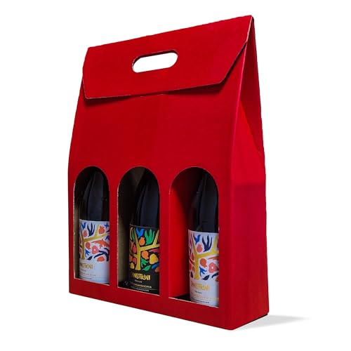 cubex professional 10 Weinflaschenhalter aus rotem Karton für 3 Weinflaschen – elegant und langlebig, perfekt für Weihnachtsgeschenke und umweltfreundliche Verpackung hochwertiger Flaschen von cubex professional