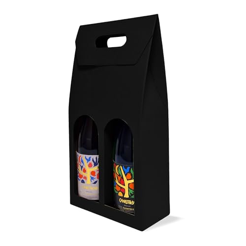 cubex professional 30 Weinflaschenhalter aus schwarzem Karton für 2 Weinflaschen – elegant und langlebig, perfekt für Weihnachtsgeschenke und umweltfreundliche Verpackung hochwertiger Flaschen von cubex professional