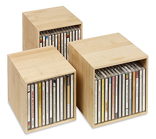 cubix CD-Box bambus, CD-Aufbewahrungs-Boxen aus Holz. Set mit 3 Boxen. Zur Aufbewahrung von bis zu 40 CDs. von cubix