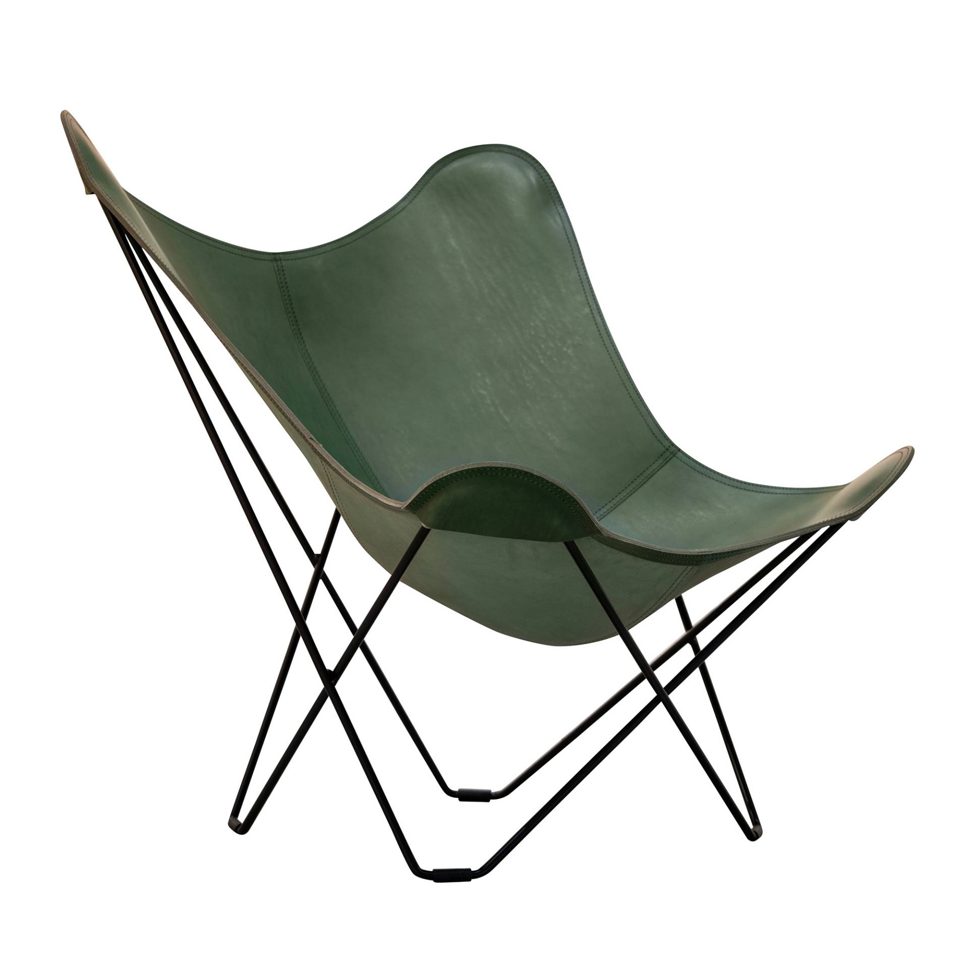 cuero - Mariposa Butterfly Chair Leder farbig - grün/gegerbtes Leder/BxHxT 87x92x86cm/Gestell Stahl schwarz lackiert von cuero