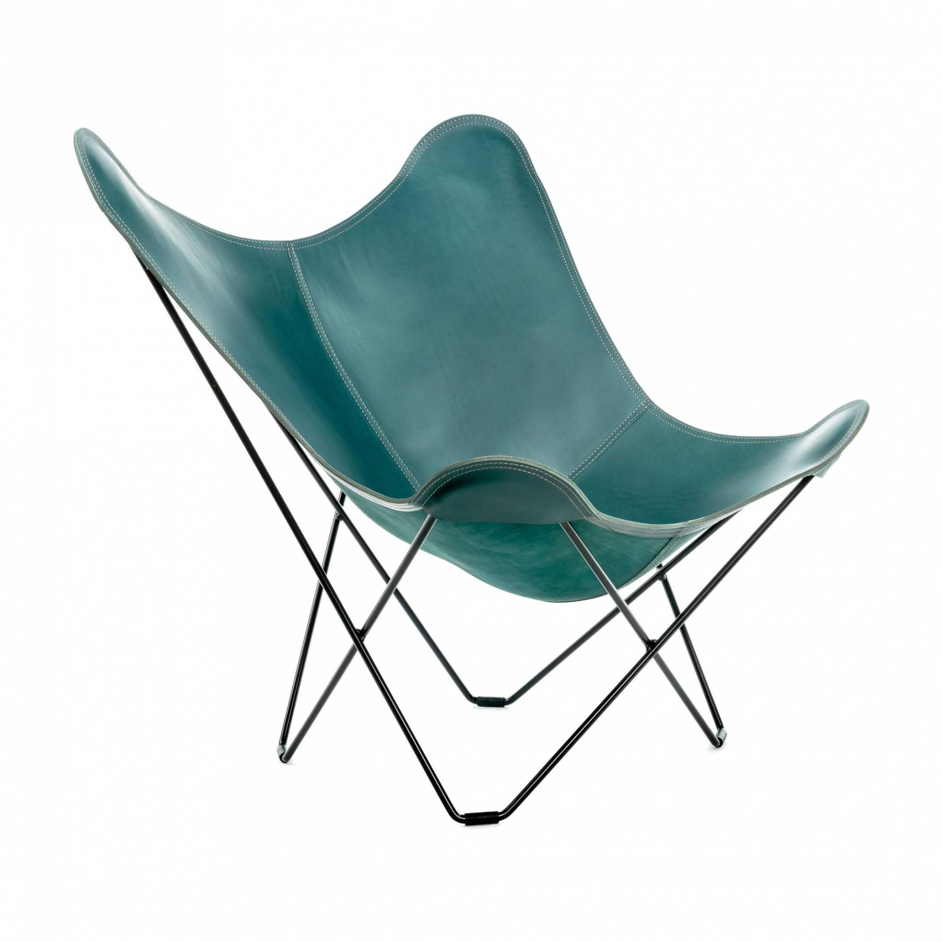 cuero - Mariposa Butterfly Chair Leder farbig - meerblau/gegerbtes Leder/BxHxT 87x92x86cm/Gestell Stahl schwarz lackiert von cuero