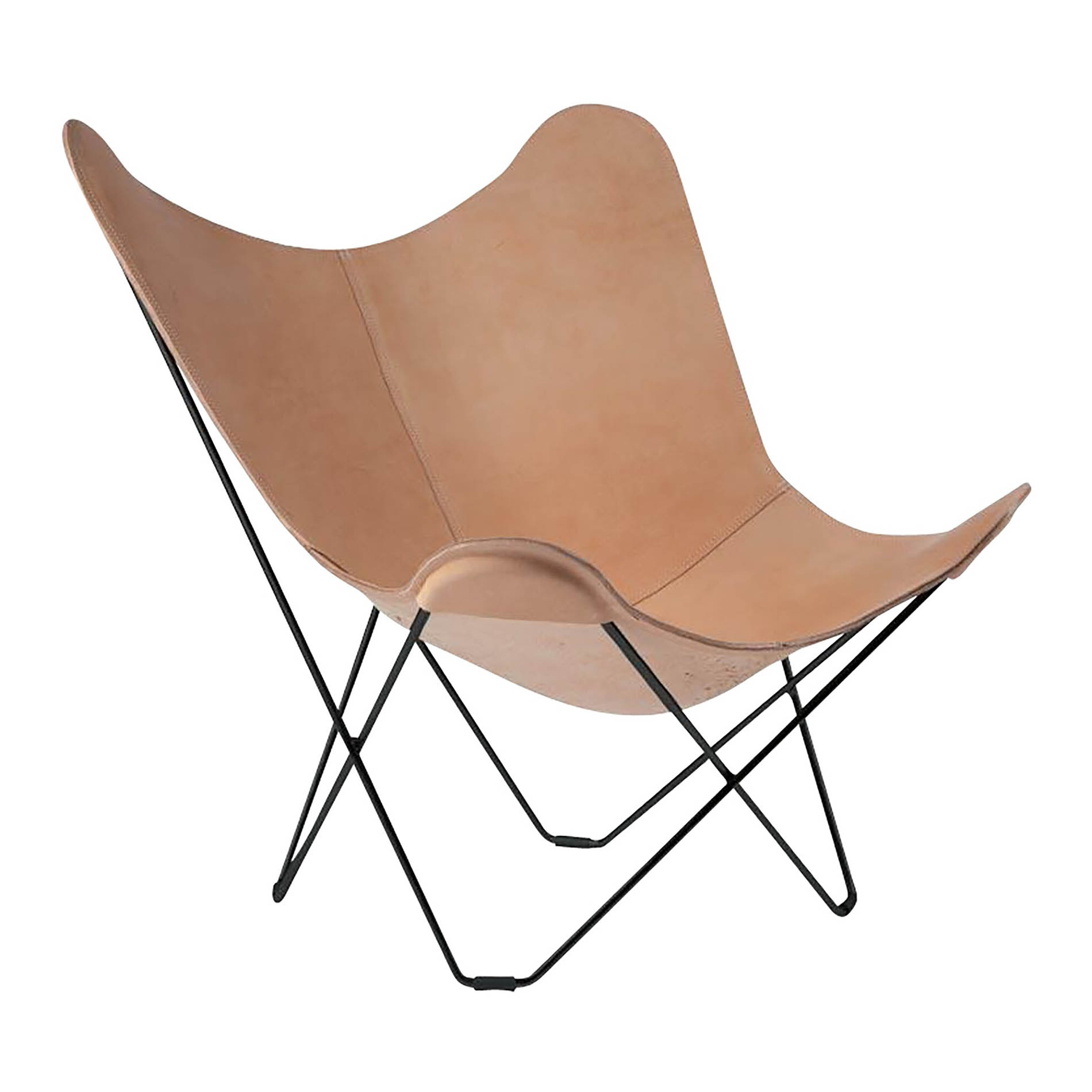cuero - Pampa Mariposa Butterfly Chair Sessel - natur/Leder Crude Nature/BxHxT 87x92x86cm/Gestell schwarz von cuero