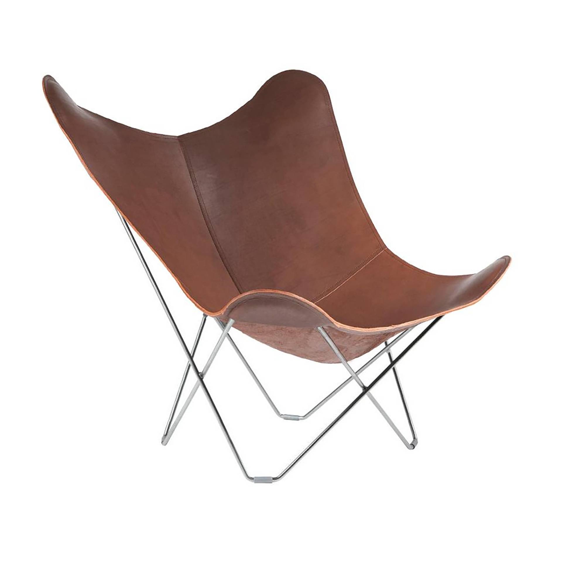 cuero - Pampa Mariposa Butterfly Chair Sessel - schokoladenbraun/Leder Chocolate/BxHxT 87x92x86cm/Gestell chrom matt von cuero