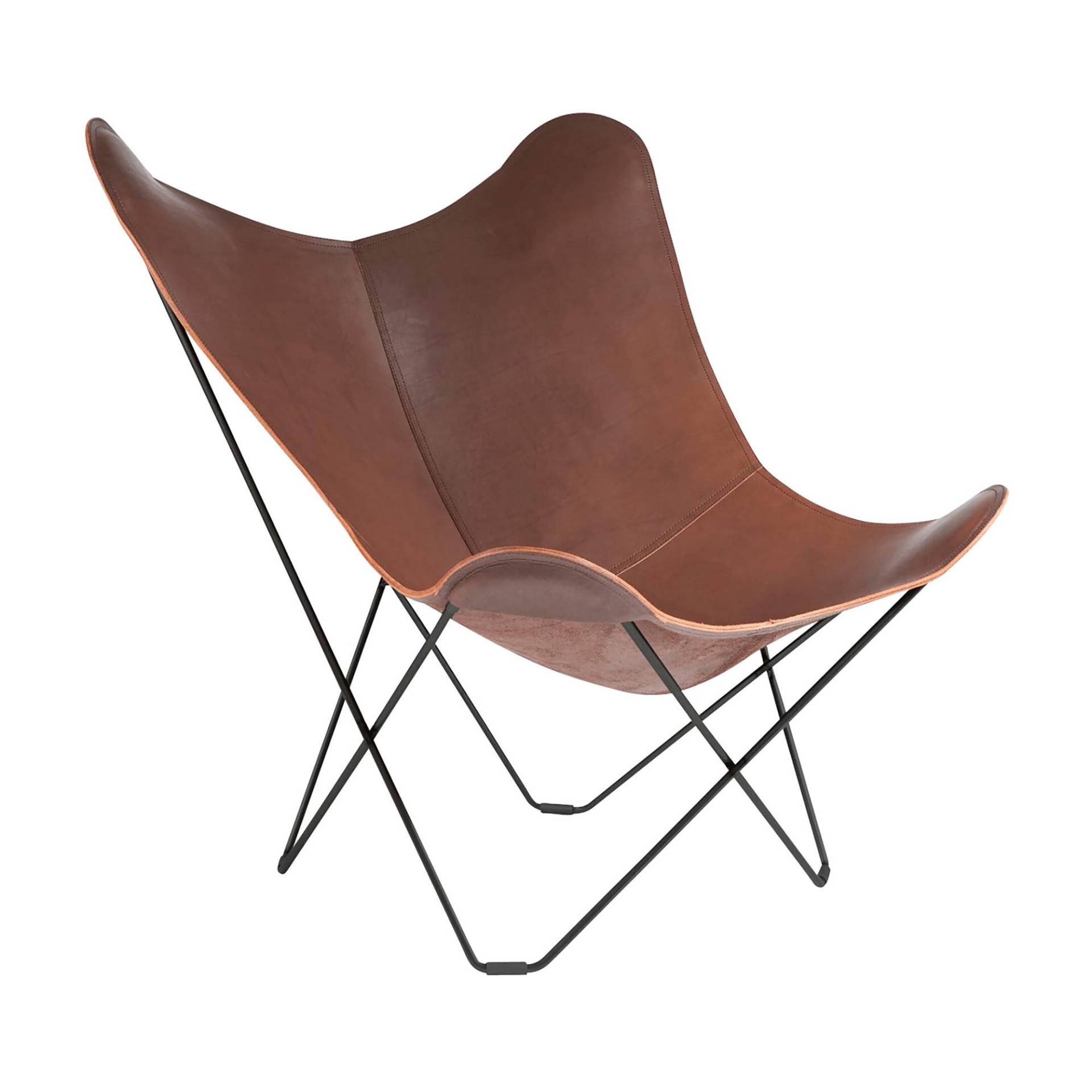 cuero - Pampa Mariposa Butterfly Chair Sessel - schokoladenbraun/Leder Chocolate/BxHxT 87x92x86cm/Gestell schwarz von cuero