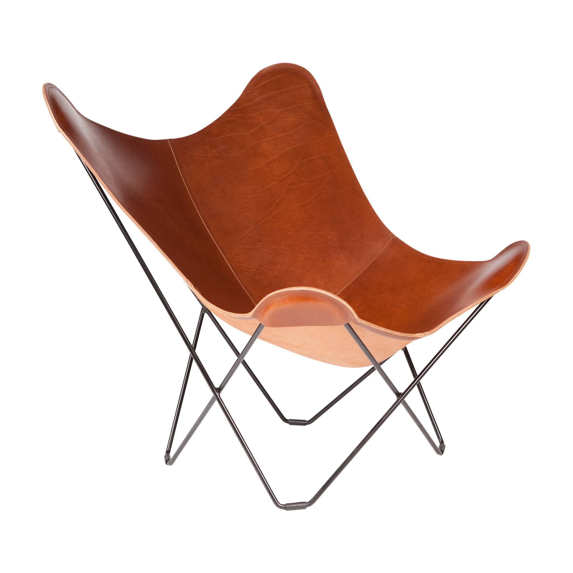 cuero - Pampa Mariposa Butterfly Chair Sessel - braun/Leder Montana/BxHxT 87x92x86cm/Gestell schwarz von cuero